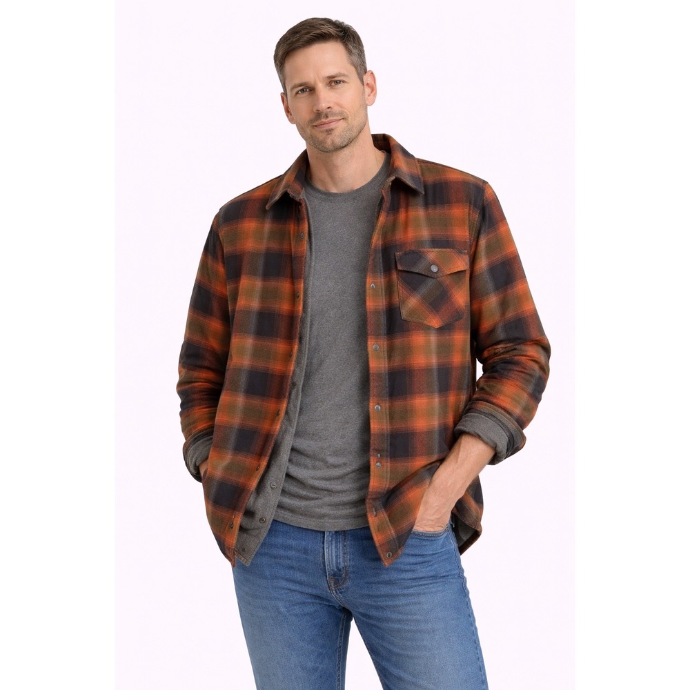 Dakota Grizzly Flannel Shirt Mens Large Orange‎ Plaid Lined Snap Front Gorpcore